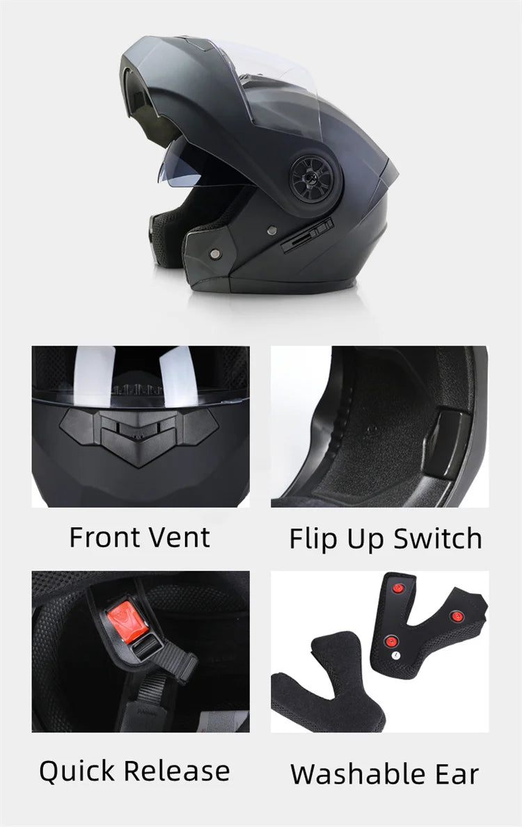 Capacete Moto Completo Visor Lentes Duplas Modular - Capacete BLD PRO para Motoqueiros Motocross TrackDay