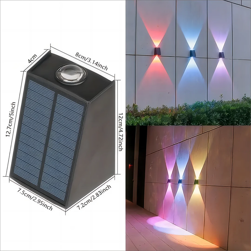Luminária de Parede Externa Solar DUPLO FEIXE - para Quintal Jardim Iluminação Decorativa à Prova d'Água