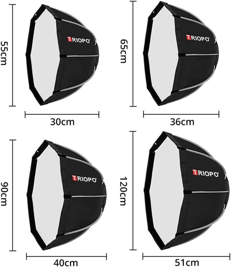Softbox Triopo Octagon Dobrável - Vários Tamanhos - Montagem Bowens Luz de Vídeo LED