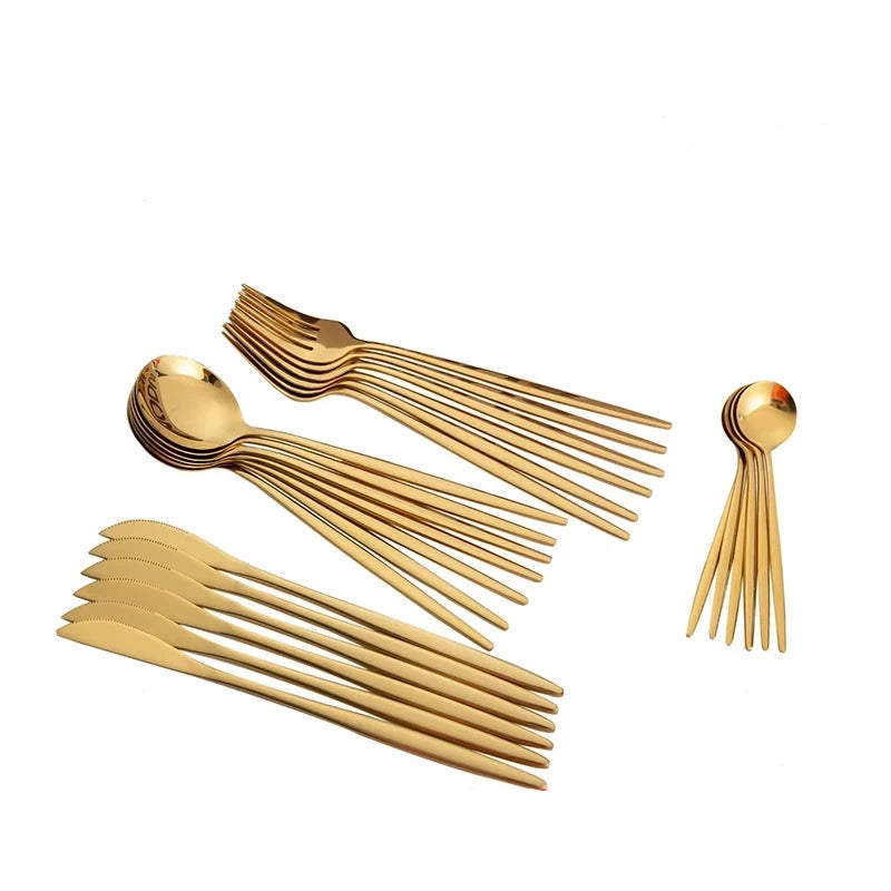 Jogo de Talheres Luxury em Aço Inoxidável - 24 Peças Kit Talhares de Cozinha