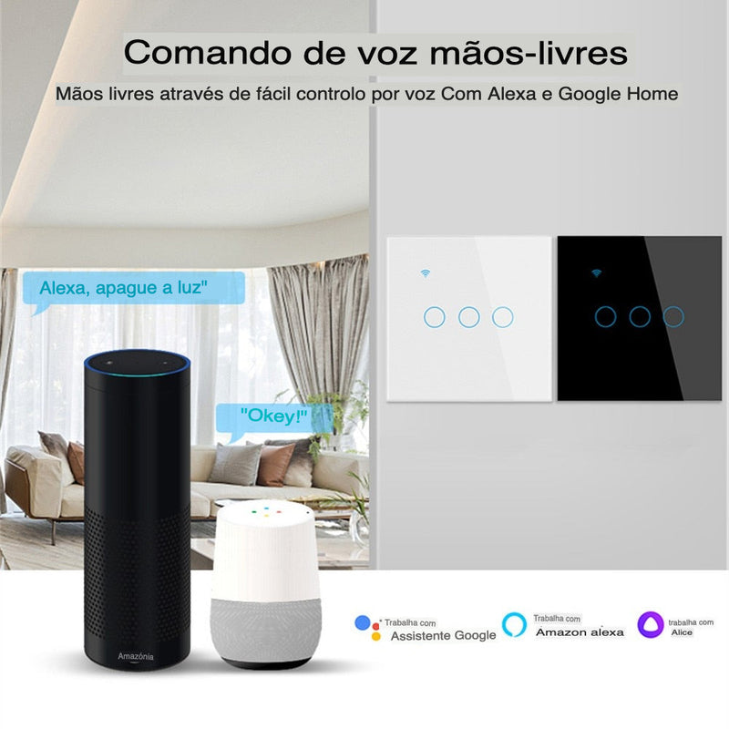 KIT 2x Interruptores WiFi Smart - Painel de Vidro Quadrado - com Neutro - Suporte Tuya, Alexa