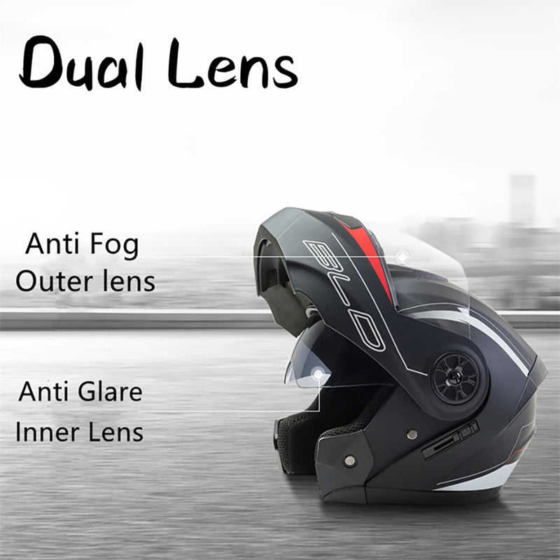 Capacete Moto Completo Visor Lentes Duplas Modular - Capacete BLD PRO para Motoqueiros Motocross TrackDay