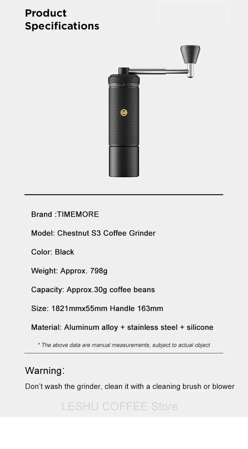 Moedor de Café Manual TIMEMORE CHESTNUT S3 - Profissional com Ajuste Externo de 0,015mm