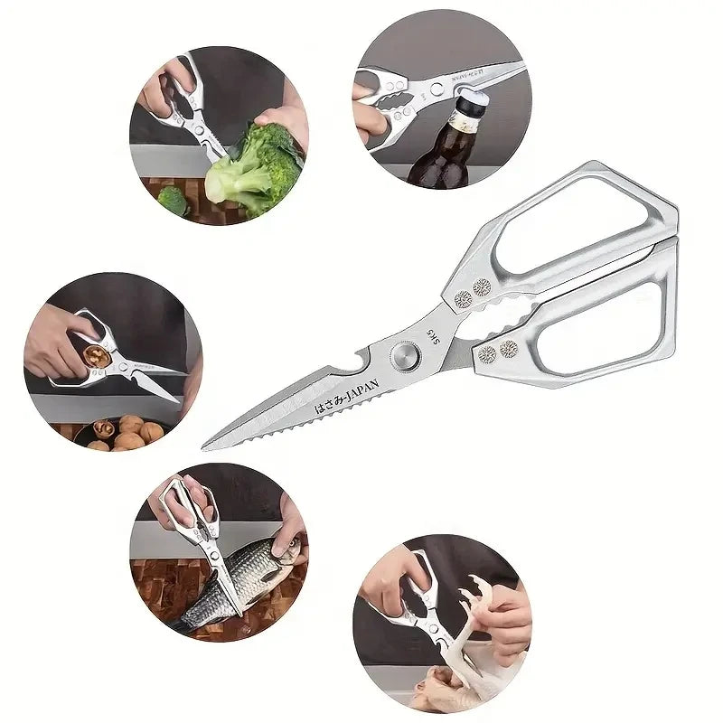 Tesoura de Cozinha Reforçada Aço Inox - Multiuso Preparo de Alimentos e Uso Doméstico