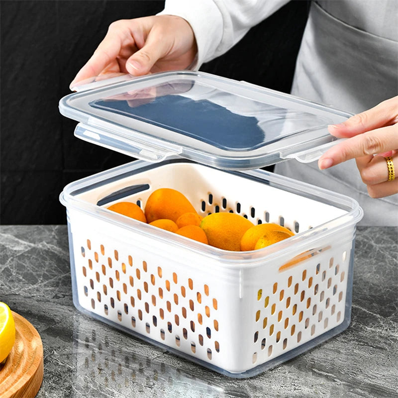 Pote Organizador com Cesto para Geladeira - Mantém Alimentos Mais Frescos Frutas e Legumes