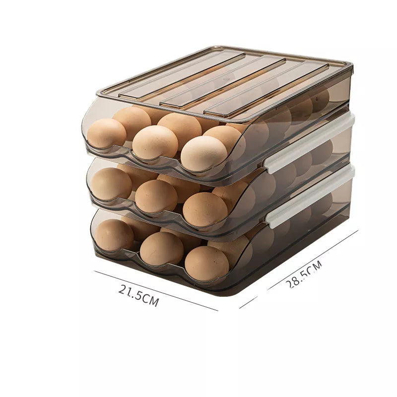 Bandeja Organizadora para Ovos com Rolamento Automático - Rack Multicamadas Dispensador de Ovos