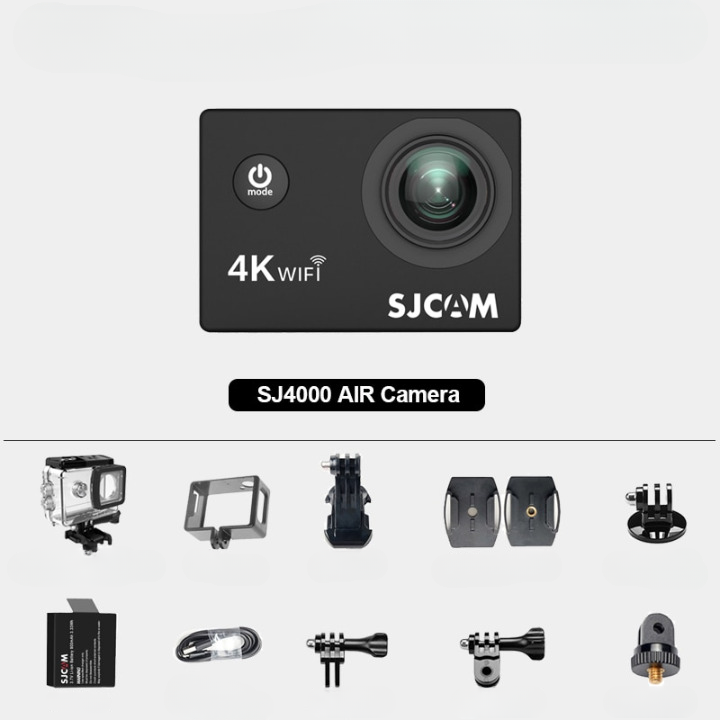 Câmera de Ação Kit SJ4000 AIR 4K WiFi - 60FPS, Zoom de 4x - à Prova d'Água 30 metros - para Esportes, Capacete, Viagens