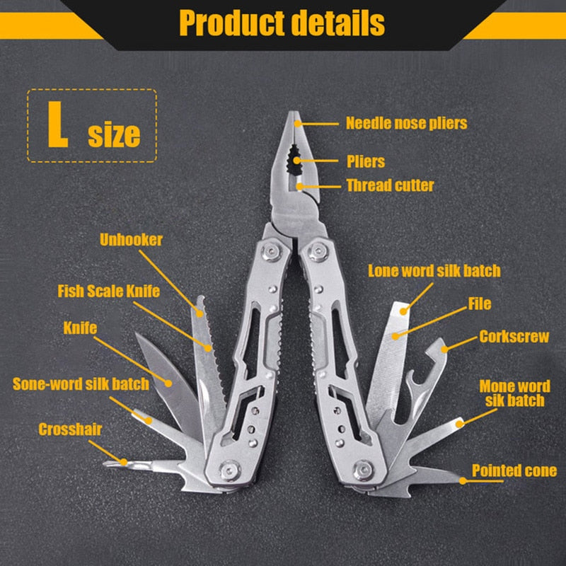 Canivete Multifuncional Premium de Aço Inox com Alicate e Lâmina Dobrável