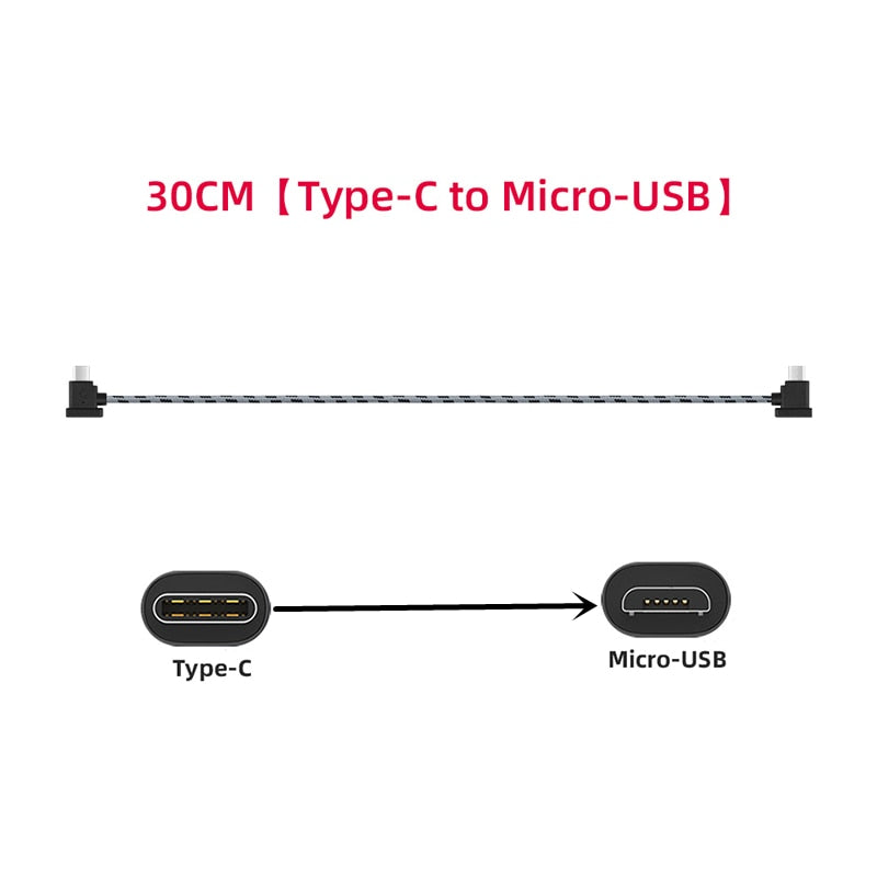 Cabo de Dados Resistente Nylon para Controle DJI - Mavic 3/Air 2/2S/ Mini 2/Mini 3 Pro - Cabo Tipo-C Micro-USB Conexão Tablet e Smartphone
