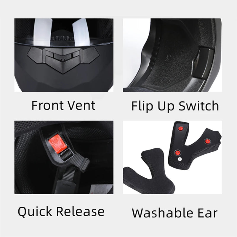 Capacete Moto Completo Visor Lentes Duplas Modular - Capacete BLD PRO para Motoqueiros Motocross TrackDay