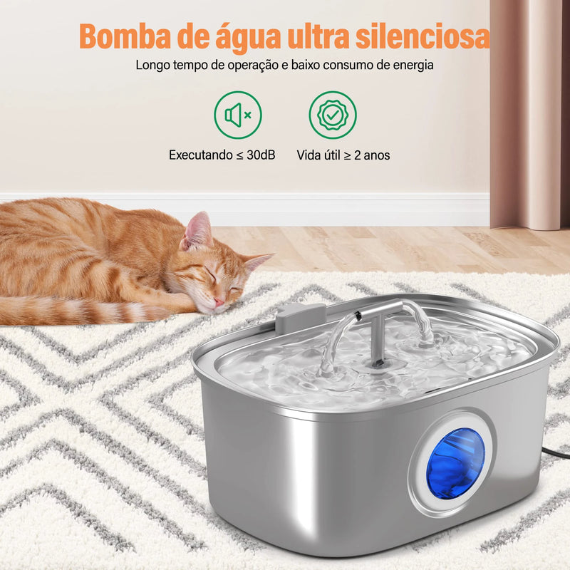 Fonte de Água Automática para Cães Gatos Newpet em Inox - Bebedouro para Gatos e Cães, Dispensador de Água para Pets