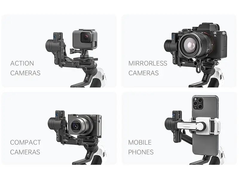 Gimbal Profissional SCORP Mini 2 FeiyuTech - Estabilizador 3 Eixos para Câmeras DSRL Câmeras de Ação e Smartphones - com Rastreamento IA