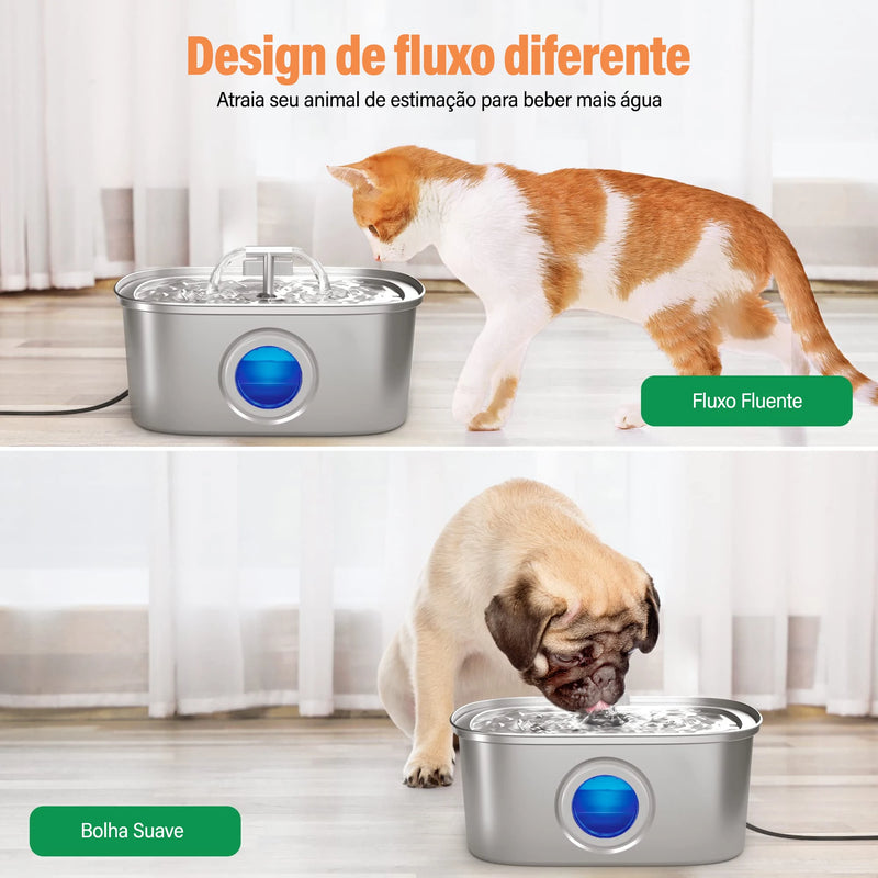 Fonte de Água Automática para Cães Gatos Newpet em Inox - Bebedouro para Gatos e Cães, Dispensador de Água para Pets