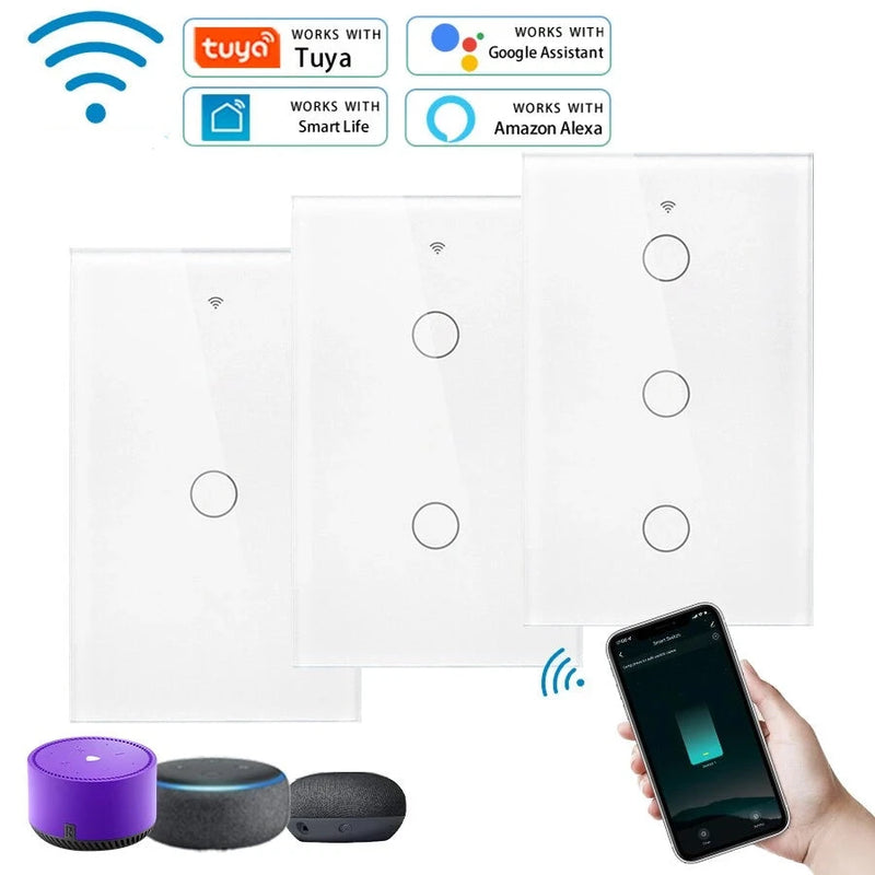 Interruptor Smart WiFi - Sem Neutro - Painel em Vidro 4x2 - Suporta Tuya e Alexa