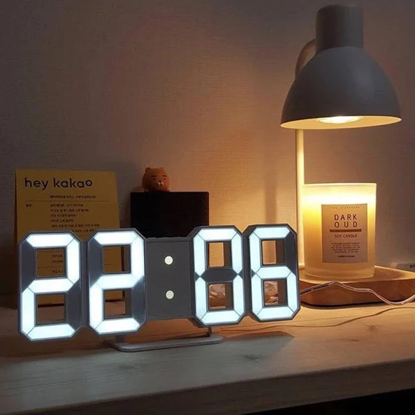 Relógio Moderno LED 3D de Parede e Mesa - Exibe Data Hora Temperatura - com Despertador e Controle Remoto - Iluminação Noturna para Quarto