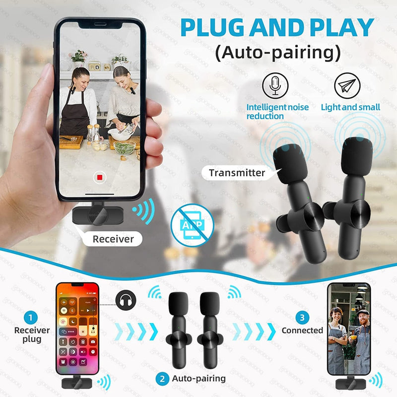 Microfone Lapela Sem Fio Lavalier - para iPhone e Android -  Gravação de Áudio sem Ruídos