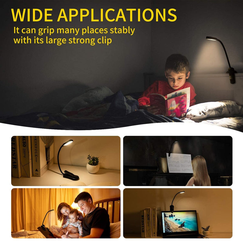 Luz de Leitura Livro - Recarregável 7 LEDs com Ajuste Branco Quente e Frio - Luminária para Ler à Noite
