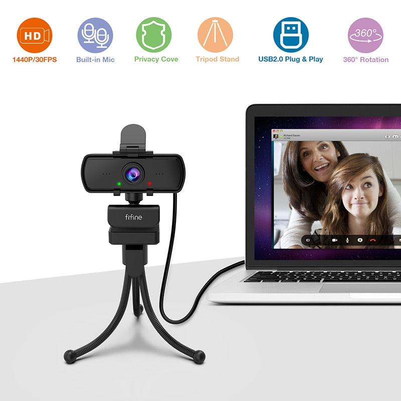 Web cam FIFINE k420 HD 4K - para Lives com Foco Automático e Tripé Suporte