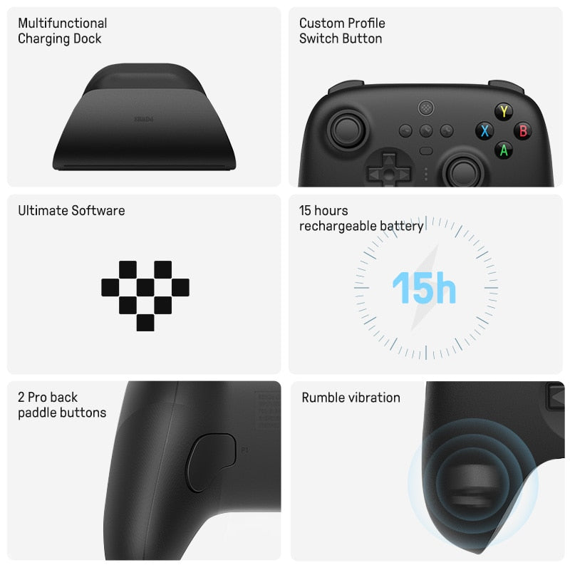 Controle de Jogos Ultimate Sem Fio 2.4G 8bitDo - com Dock de Carregamento - para PC, Mac, Android e outros