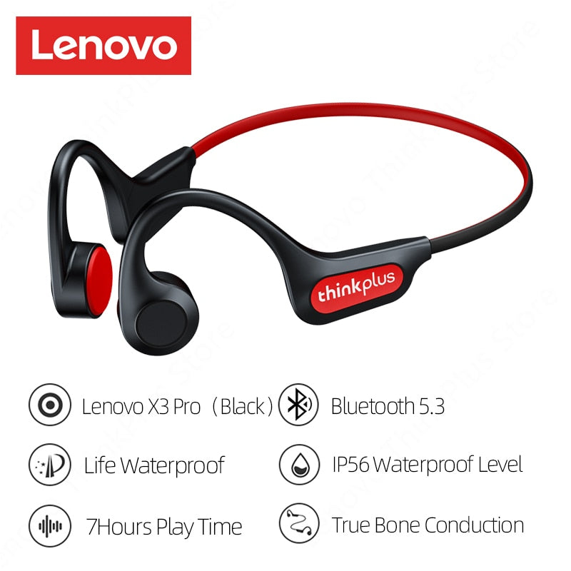 Fones de Condução Óssea Sem Fio - Lenovo X3 PRO Bluetooth Hifi -  Microfone à prova d'água
