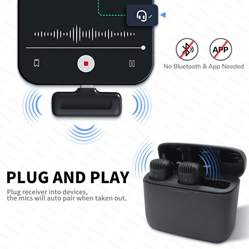 Microfone Lapela Bluetooth Lavalier PRO - com Base de Carregamento - para Apple e Android - Gravação sem Ruídos