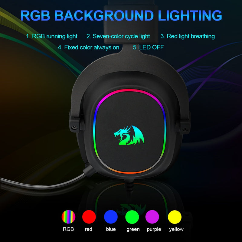 Fone Headset Redragon ZEUS X H510 com LED RGB com Fio - Microfone Som surround 7.1 para PC Xbox PS