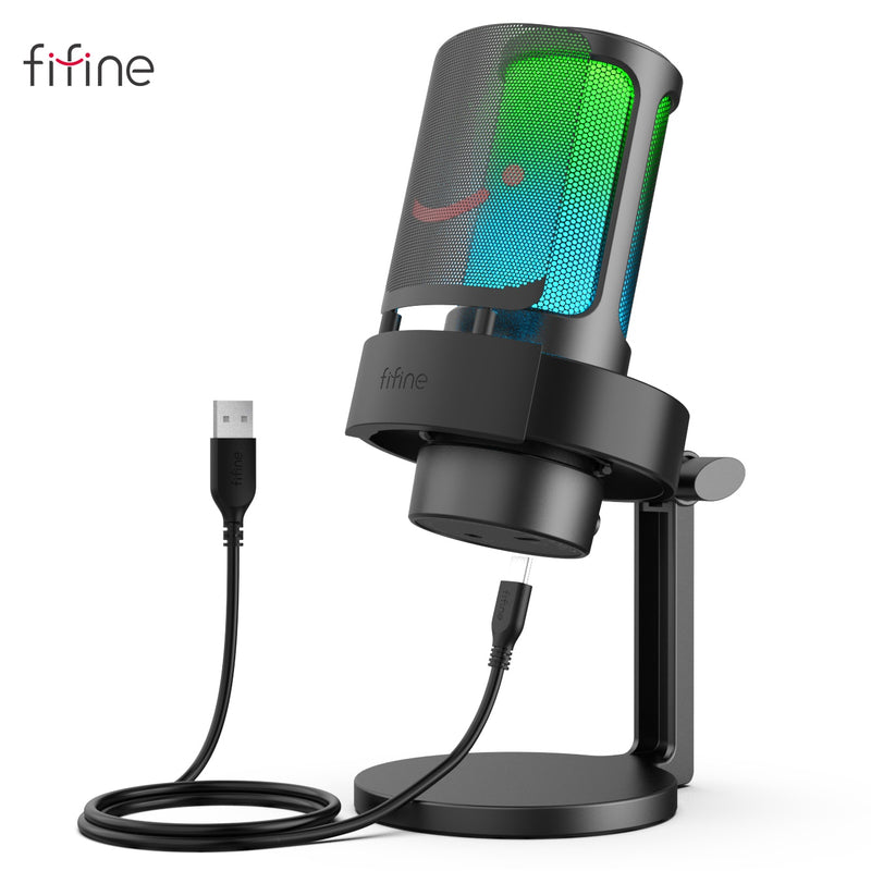 Microfone de Mesa FIFINE Ampligame A8 - LED RGB e Condensador Cardioide para gravação streaming em PC e Mac