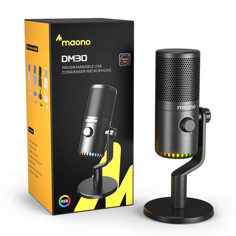 Microfone Usb Gamer Maono Dm30 - com LED RGB, Adaptador Tipo C para Celular PC, Latência Zero para Streaming