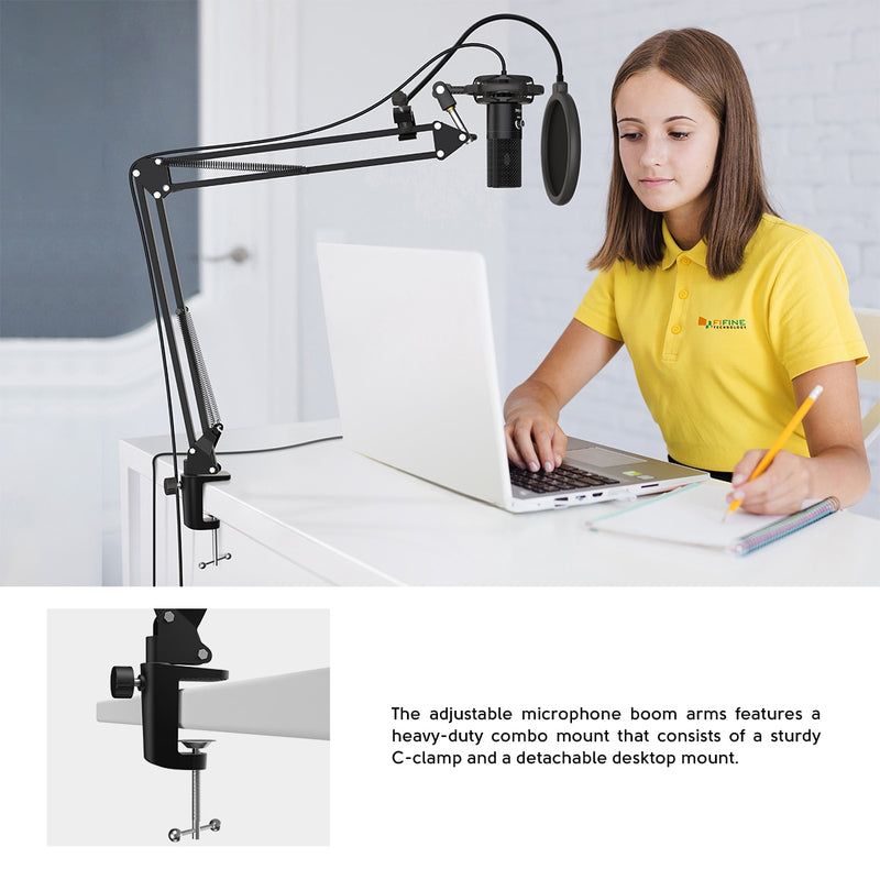 Kit Microfone Condensador FIFINE T669 Estúdio - com Suporte Articulado e Filtro Acústico