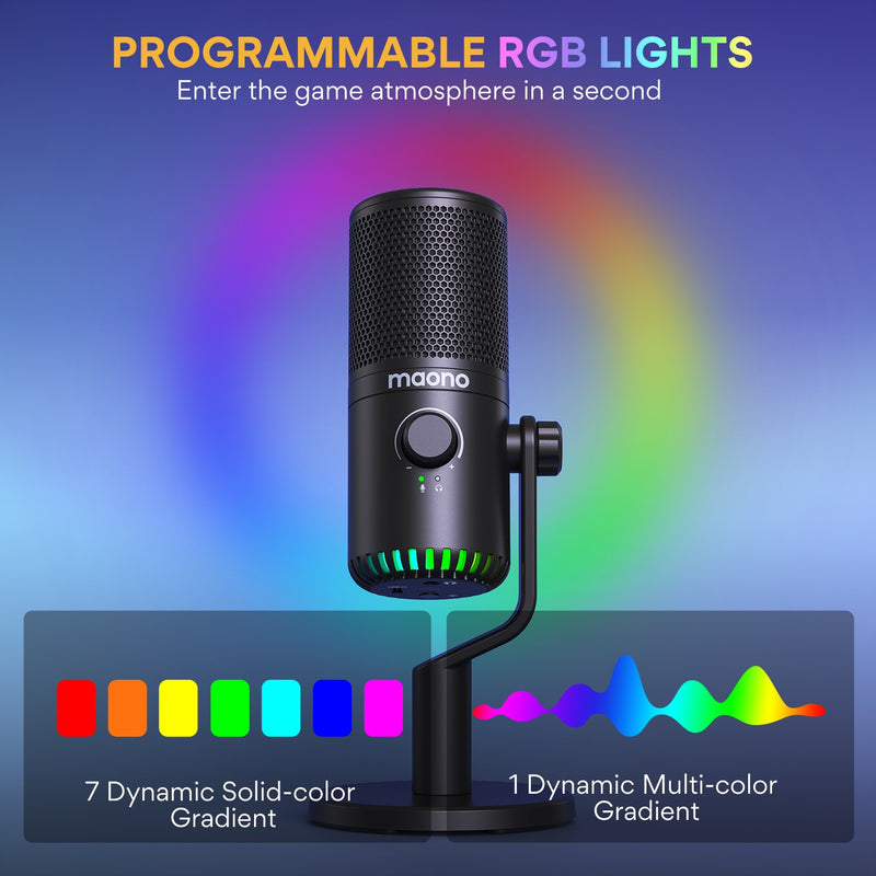 Microfone Usb Gamer Maono Dm30 - com LED RGB, Adaptador Tipo C para Celular PC, Latência Zero para Streaming