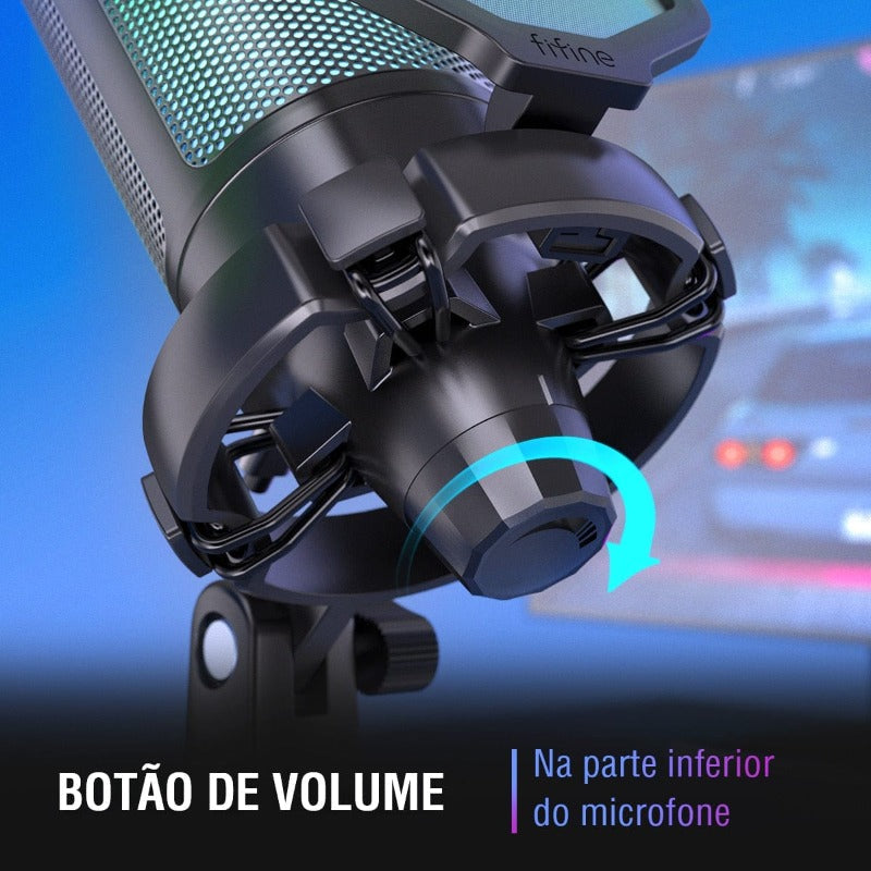 Microfone FIFINE Ampligame A6V RGB - com Condensador e Filtro Pop para Jogos e Streaming