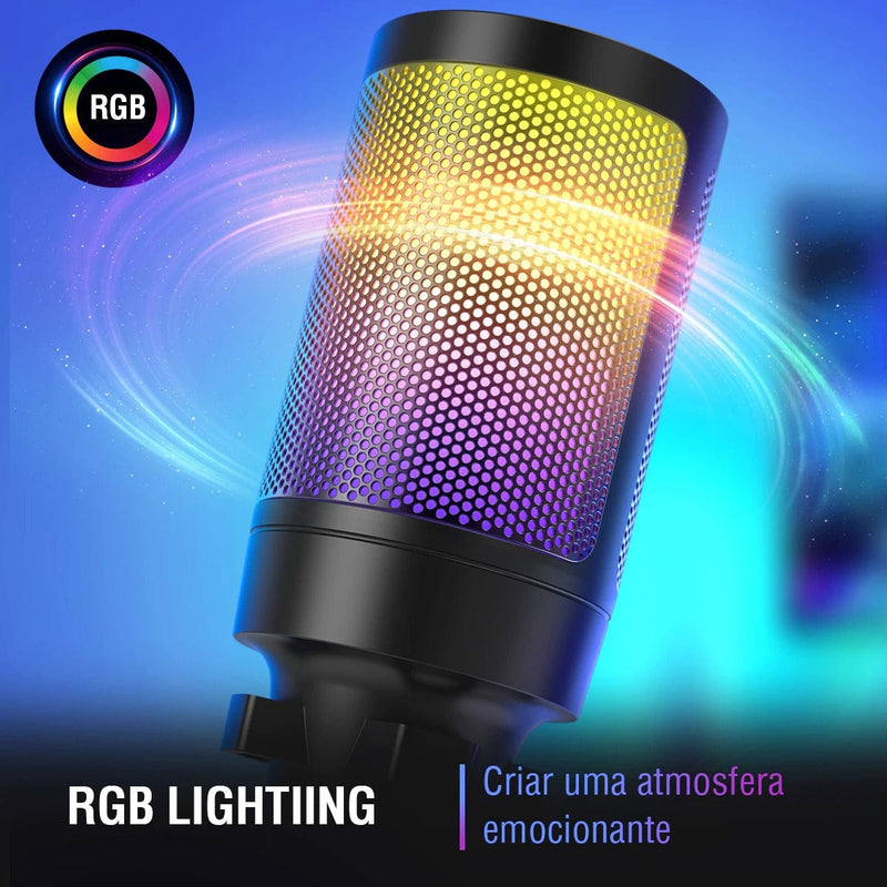 Microfone FIFINE Ampligame A6V RGB - com Condensador e Filtro Pop para Jogos e Streaming