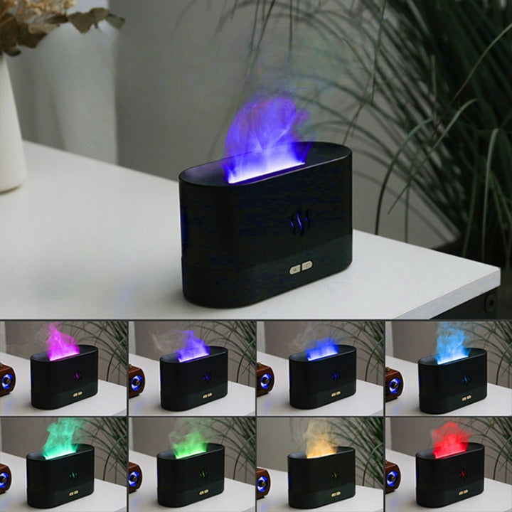 ZenFIRE - Umidificador Difusor de Óleos com LED RGB - Efeito Fogo Lareira Névoa